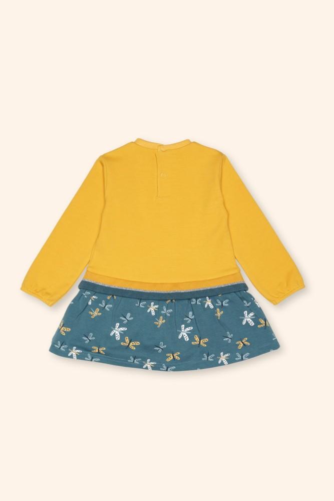 Vestido Menina Mostarda e Azul
