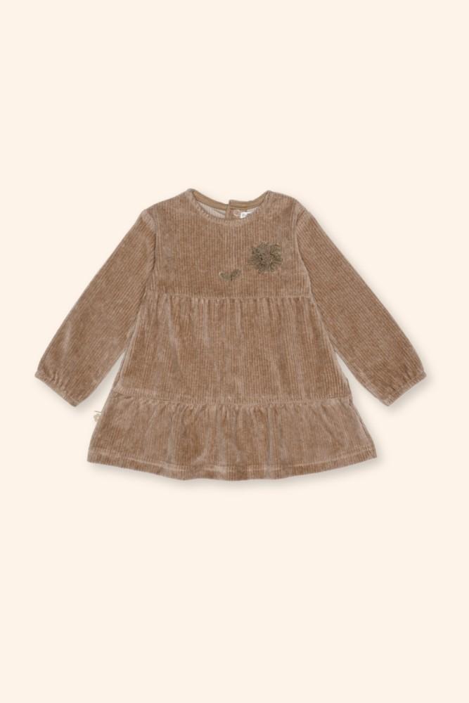Vestido Menina Camel com Folhos