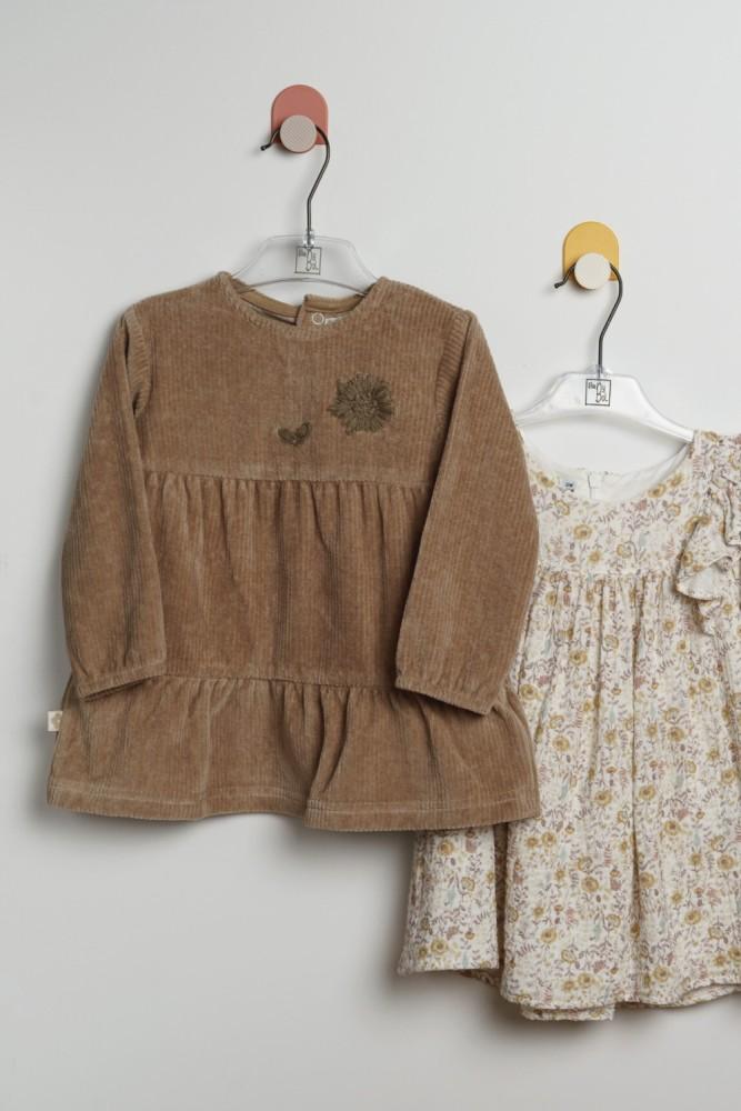 Vestido Menina Camel com Folhos