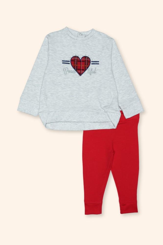Conjunto Menina Coração Vermelho
