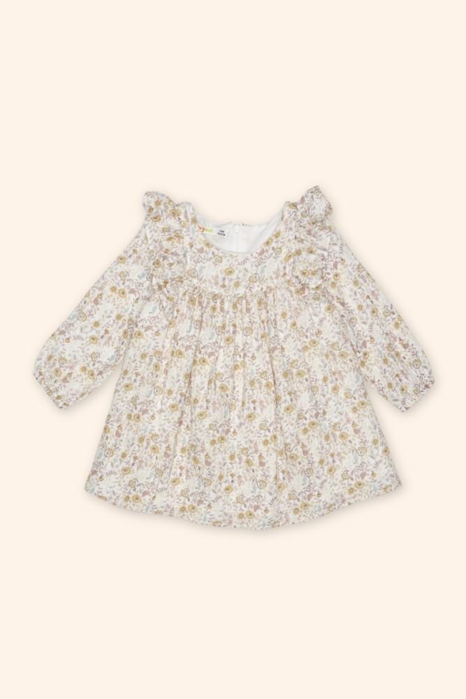 Vestido Menina Floral Cru