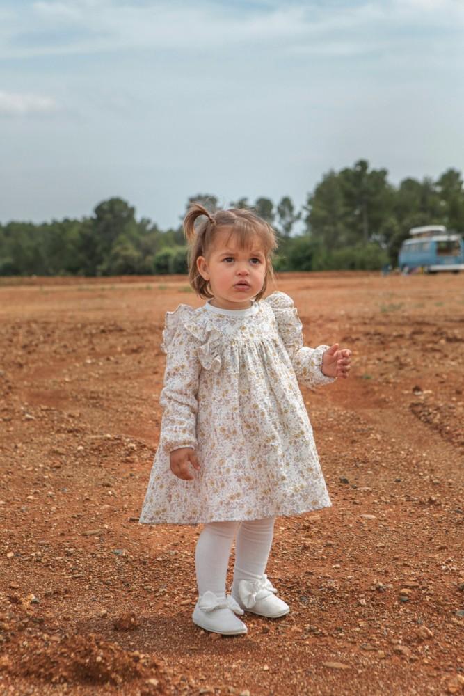 Vestido Menina Floral Cru