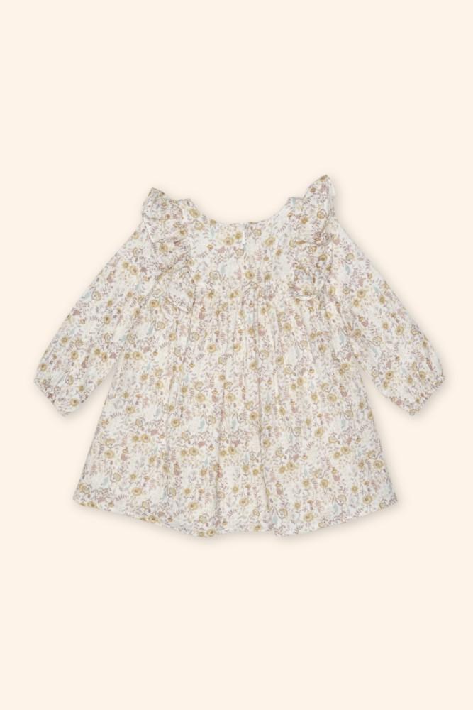 Vestido Menina Floral Cru