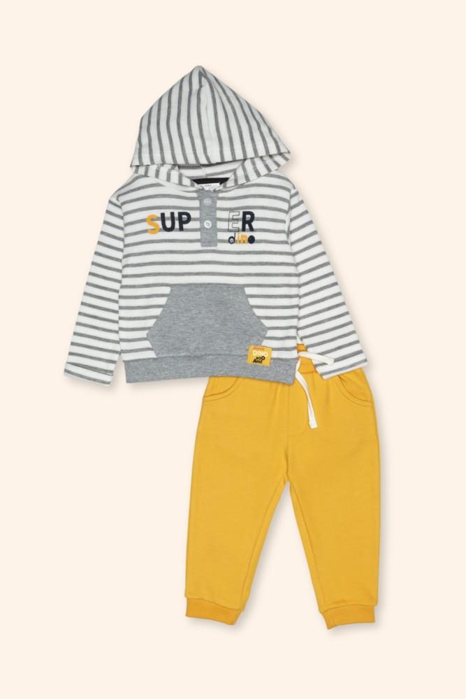 Conjunto Menino Riscas e Mostarda
