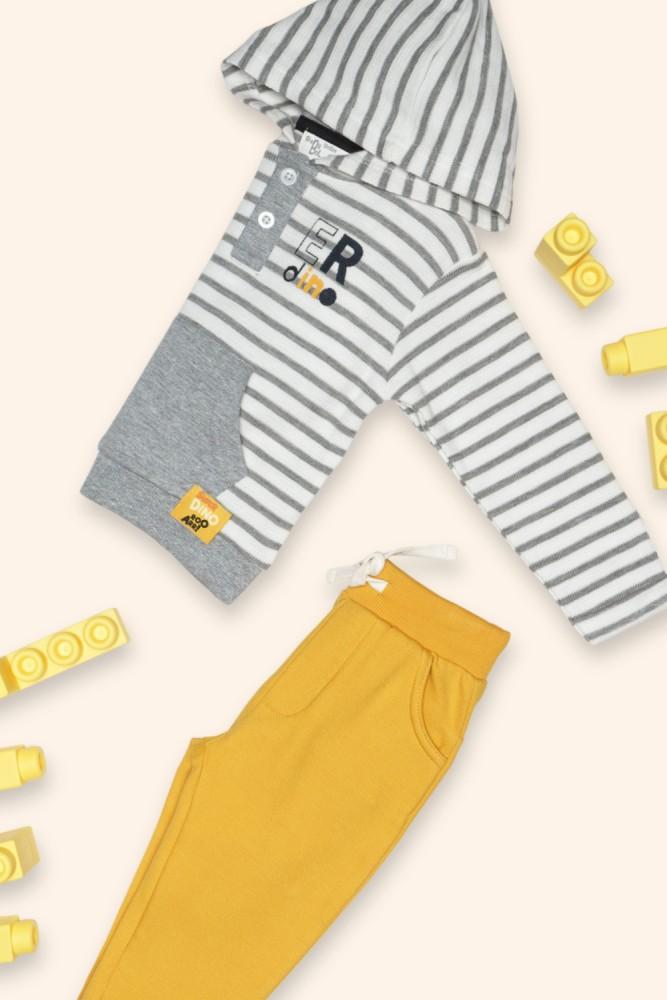 Conjunto Menino Riscas e Mostarda