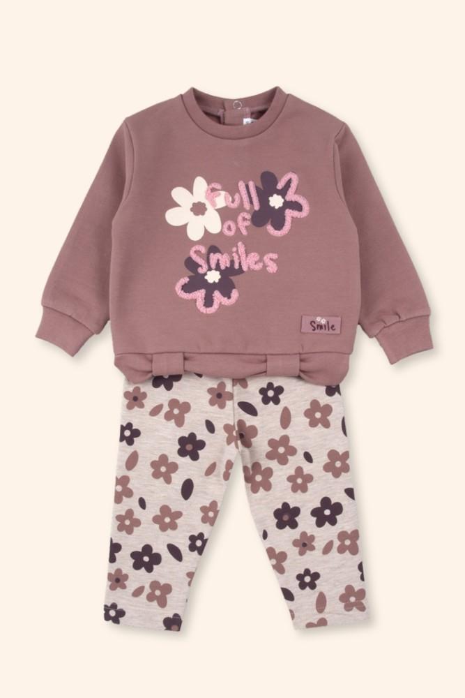 Conjunto Menina Flores Rosa Velho