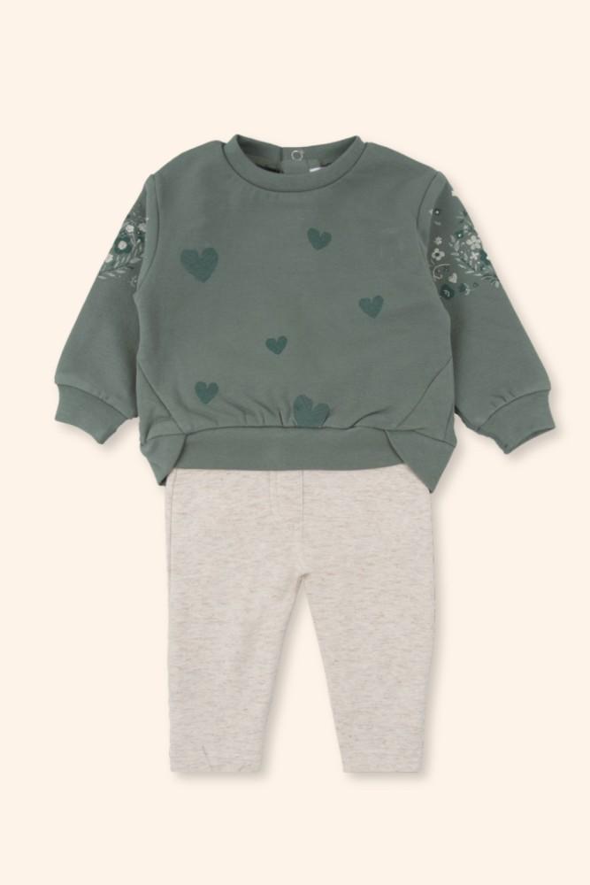 Conjunto Menina Verde e Bege