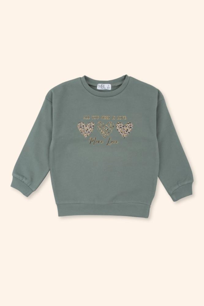 Sweatshirt Menina Corações Verde