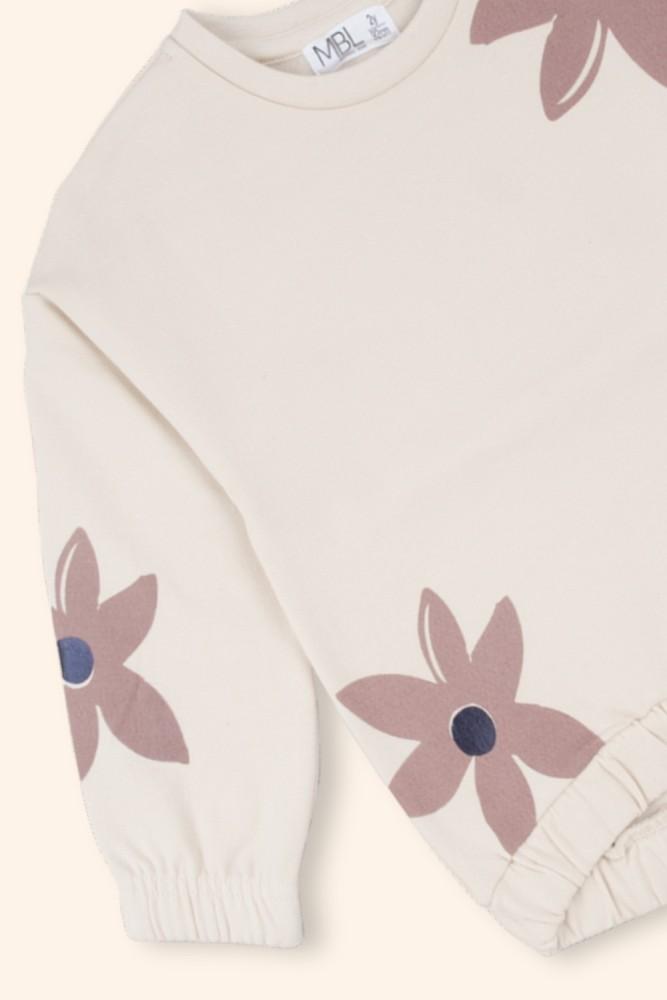 Sweatshirt Menina Flores Cru