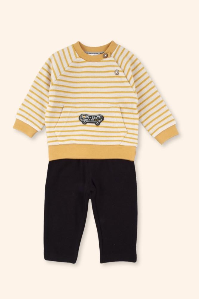 Conjunto Menino Riscas Mostarda