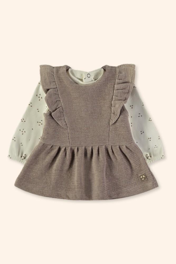 Conjunto Menina Jardineira Castanha