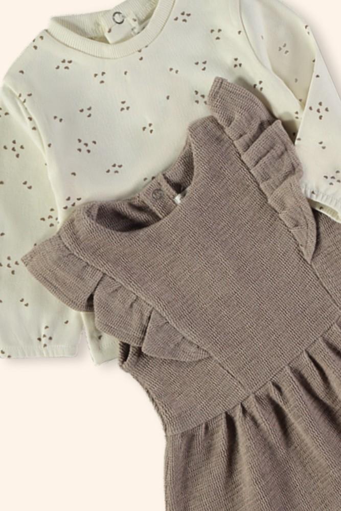 Conjunto Menina Jardineira Castanha